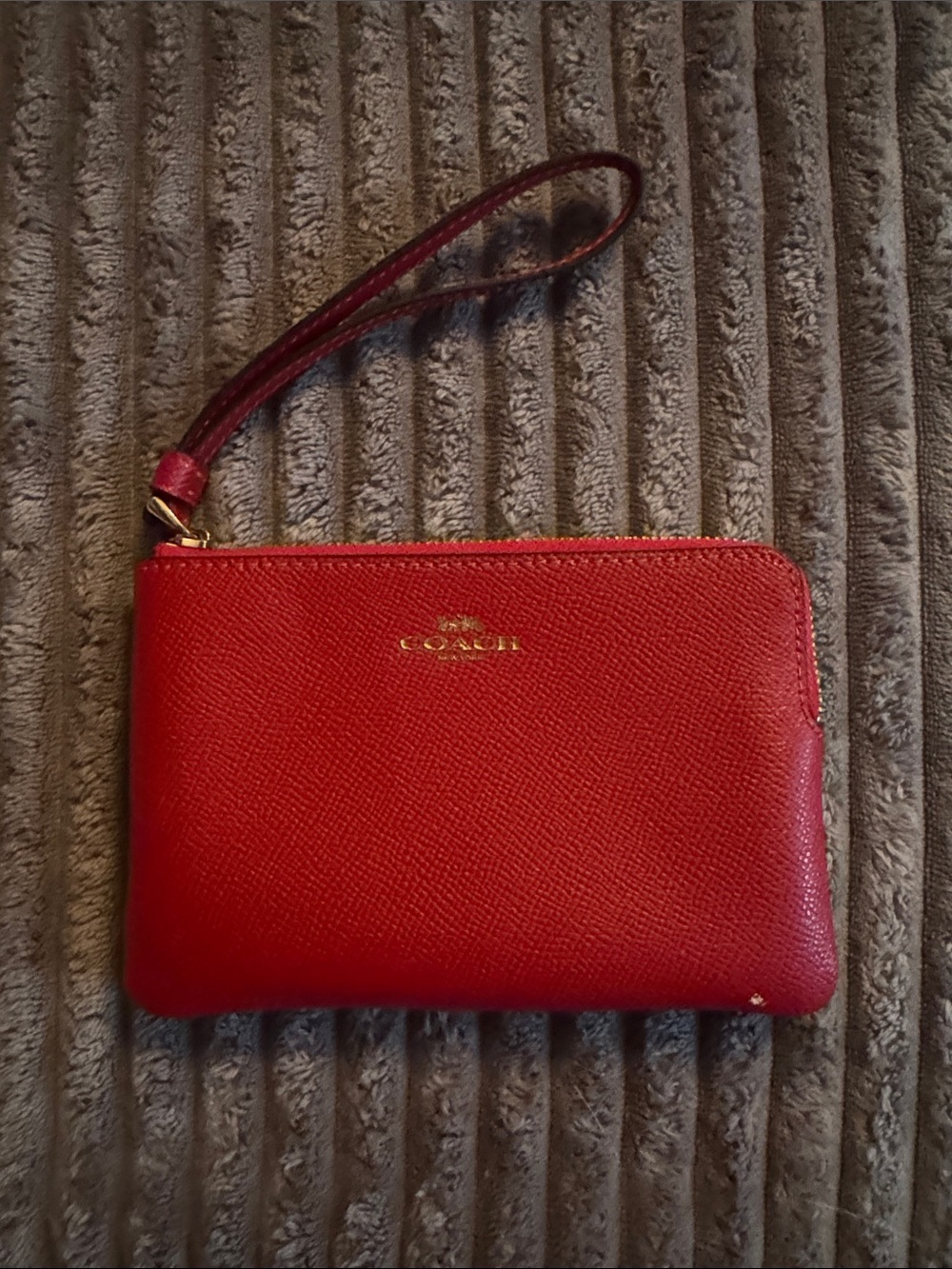 Coach Red Leather Zip Wristlet with Gold Logo